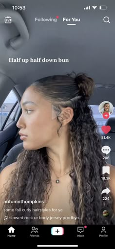 Half Up Slick Back Hair Curly, Curly Bun Half Up Half Down, Half Bun Half Down Curly Hair, Half Bun Hairstyles Curly Hair, Slicked Half Up Half Down Curly Hair, Natural Curly Hair Homecoming Styles, Curly Hairstyles Night Out, Curly Hairstyles Hoco, Homecoming Hair Curly