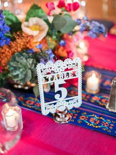 the table is decorated with flowers and candles