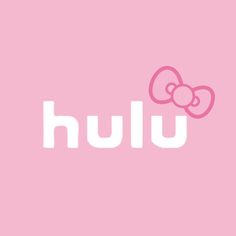 the word hulu is written in white on a pink background with a hello kitty head