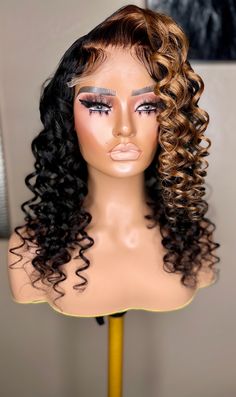 5x5 lace closure wig 20 inches long Honey brown highlight in front  HD lace Water wave texture with wand curls Excellent quality Virgin human hair, no tangling minimum shedding This hair can be dyed, straighten, curled, and cut as desired Comes with bleached knots and pre plucked  Will fit most medium and large head size Comes with wig combs and adjustable elastic strap Can be worn glueless Small Wand Curls, 5x5 Lace Closure Wig, Wigs Styles, Lace Wigs Styles, Water Wave Wig, Wave Texture, Wave Wig, Brown Highlights, Textured Waves