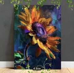 a painting of a sunflower on a wall