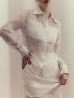 LICHI - Online fashion store Sheer Button-up Blouse, Spring Long Sleeve Blouse With Set-in Sleeves, Summer Sheer Sleeves Button-up Blouse, Office Blouse With Long Sheer Sleeves, Sheer Long Sleeve Office Top, Chic Sheer Button-up Blouse, Sheer Long Sleeve Shirt For Work, Sheer Long Sleeve Office Blouse, Sheer Button-up Chic Blouse