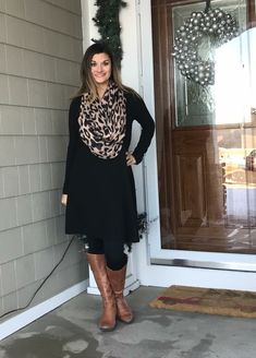 Weather Outfits, Grey Dresses, Leopard Print Scarf, Church Outfits, Cold Weather Outfits, Mom Outfits, Daily Look, V Neck Dress, Gray Dress