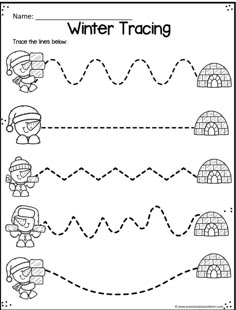 the winter tracer worksheet for kids to practice their handwriting and writing skills