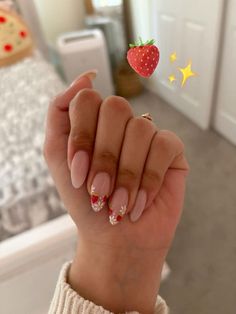 Celebrate the holiday season in style with these cute Christmas nails and designs, including festive nail art ideas that you can DIY at home! Strawberry Acrylic Nails Designs, Milky Strawberry Nails, White Strawberry Nails, Strawberry Tip Nails, Strawberry Design Nails, Jellycat Nails, Strawberry Nail Ideas, Simple Strawberry Nails, Strawberry Pink Nails