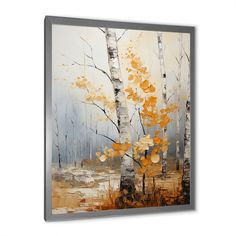 a painting of trees with yellow leaves on them