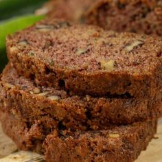 slices of chocolate banana bread on a cutting board