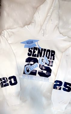 NEW Senior 2025 Hoodie, Class Of 2025 Hoodie, Senior Gift for Graduation,  There is a standard10 business-day processing window on all orders before they are shipped (Weekends NOT included). 100% Cotton, Tear-away label Accommodates both our male/female and is amazingly comfortable, soft, and loose-fitting Grad Wear Hoodies, White Long Sleeve Hoodie For School Spirit, Senior Hoodies Design Ideas 2025, Grad Hoodies Design, Graduation Hoodie Design, Senior Bar Crawl Shirts, Seniors Hoodies, Senior Hoodie Ideas, Bar Crawl Shirts