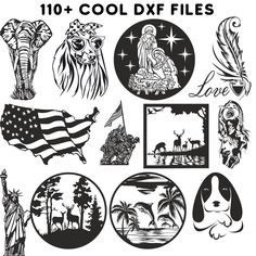 an image of different symbols in black and white with the words 10 cool dxf files