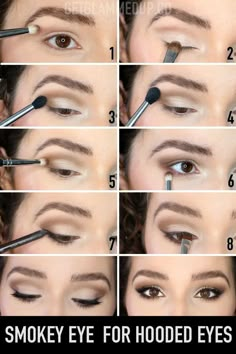 Smoky Almond Eye, Hazel Eye Makeup Hooded Eyes, Hooded Eye Makeup Guide, Dark Eye Makeup For Hooded Eyes, New Years Eve Makeup Hooded Eyes, Brown Hooded Eye Makeup, Party Makeup Hooded Eyes, Smokey Eye Makeup Hooded Eyes, Fully Hooded Eye Makeup