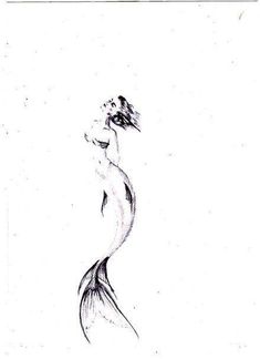 a black and white drawing of a mermaid