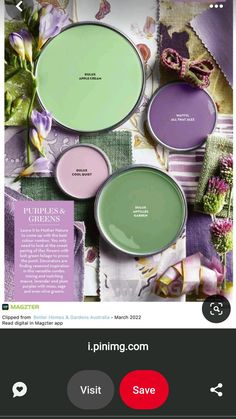 an image of some green and purple paint colors on the page, with text below it