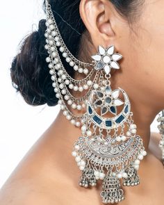 Long Indian Ghungroo Mirror Chandbali Dangle Jhumka Earrings Oxidized Beautiful Multilayer Dangler for Women Antique Designed Unique Earring These stylish Ghungroo Earrings from VASTRABHUSHAN will certainly leave you spellbound. These Dangler have an excellent finish and gives out an exquisite sense of style. If you are looking for an amazing Fashion Jewelry for special occasions such as Anniversary, Engagement, Party, Wedding or for gifting , then your search ends here. The look is stunning and Silver Chandelier Earrings With Cutdana For Festivals, Ghungroo Earrings, Oxidised Jhumka, Oxidized Earrings, Unique Earring, Earrings With Pearls, Flowy Design, Pakistani Jewelry, Jewelry Antique