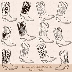 cowgirl boots svg clipart set for use in design and scrapbooking