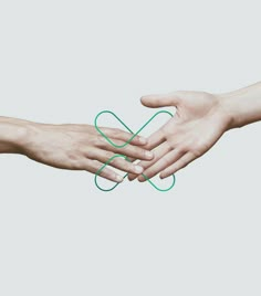 two hands reaching out towards each other with green lines in the middle on their fingers