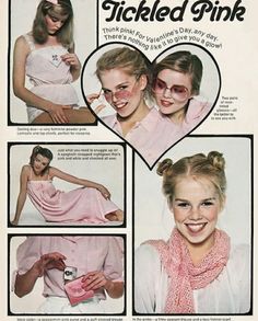 an advertisement for pink clothing with pictures of two women