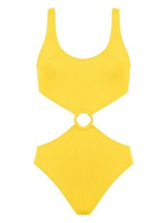 passion yellow stretch-design ring hardware detailing open back scoop neck rear clasp fastening Be mindful to try on swimwear over your own garments. Neck Ring, Water Day, Yellow Swimsuits, Bachelorette Trip, Be Mindful, Shades Of Yellow, Second Skin, Try On, Ring Designs