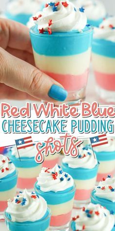 red, white and blue cheesecake pudding shots