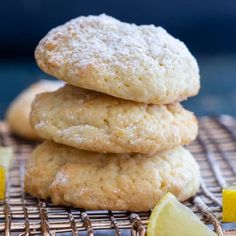 three lemon cookies stacked on top of each other