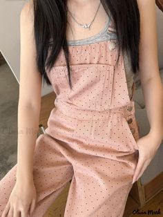 Olivia Mark - Relaxed and Stylish Polka Dot Wide-Leg Denim Overalls Pant Length, Denim Overalls, Wide Leg Denim, High Waisted Denim, Terry Cloth, Dressmaking, Dusty Pink, Polka Dot, Overalls