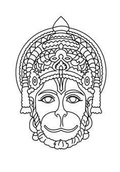 Hanuman Outline Images, Hanuman Ji Face Drawing, Vithal Mauli Drawing, Hanuman Line Art, Indian God Art, Hanuman Mandala Art, Gods Drawing, Mandala Art Therapy, Tanjore Painting