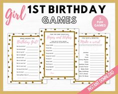 birthday games for girls with pink and gold polka dots