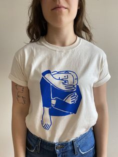 Blue Lady T-Shirt – Paris Woodhull Geometric Clothing, Tees Pattern, Ink Design, Spring Fabric, China Fashion, Casual Tee, Blue Ink, Graphic Shirts, Cotton Tops