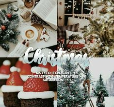 a collage of photos with christmas related items and text overlaying the image