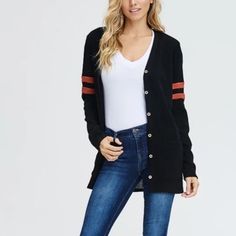 Black Cardigan, Google Images, Varsity Jacket, Sweater Cardigan, Stripes, Trousers