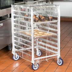 a cart with food on it in a kitchen