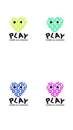 four different logos with the words play and some circles on them, all in different colors