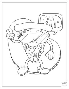 Retro 80s rad pizza. Coloring Pages To Print, Cute Coloring Pages