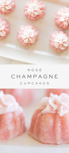 rose champagne cupcakes on a white plate