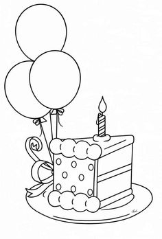 a birthday cake with balloons and a candle