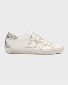 Golden Goose Superstar Glitter Leather Low-Top Sneakers Golden Goose Aesthetic Outfit, Cute Shoes To Get, Golden Goose Superstar Sneakers, Cute Golden Goose, Stockholm Shoes, Neutral Golden Goose, Pearl Golden Goose, Golden Goose Aesthetic, Golden Goose High Tops