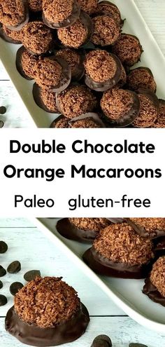 double chocolate orange macaroons with gluten - free toppings on a white platter