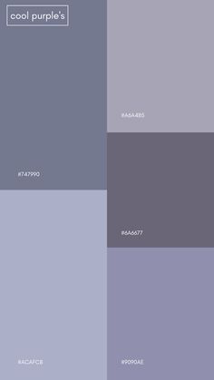 four different shades of purple and grey with the words cool purple 2 in white on them