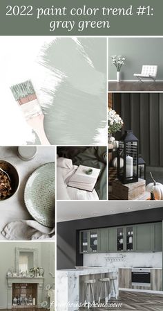 a collage of photos with the words paint color trend 1 gray green