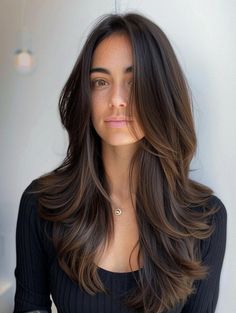 Long Layered Haircuts Dark Brown, Long Length Haircut Brunette, Long Hair With Some Bangs, Haircuts For Long Brown Hair Straight, Brown Hair Round Face Haircut, Brown Layers With Curtain Bangs, Long Hair Soft Layers Curtain Bangs, 90s Hairstyles For Long Hair Layers, Curtain Bangs Long Brunette Hair