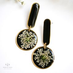 Artist Earrings Artistic Black Dangle Jewelry, Black Resin Dangle Jewelry, Trendy Handmade Brass Earrings, Trendy Black Earrings For Gift, Artistic Black Drop Earrings, Handmade Black Artsy Jewelry, Artsy Handmade Black Jewelry, Black Enamel Dangle Earrings For Gift, Black Enamel Earrings, Pierced