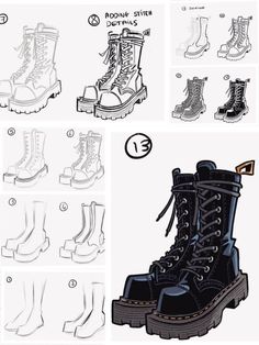 Cute Clothing Drawing References, Drawing Combat Boots, Boot Art Reference, Digital Art Body Poses, Outfit Reference Photos, How To Draw Combat Boots, Combat Boot Drawing, Boot Reference Drawing, Fun Art Poses