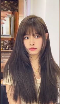 Asian Bangs Long Hair, Full Bangs Long Hair, Long Hair With Bangs And Layers, Korean Long Hair, Asian Long Hair, Long Haircuts With Bangs, Light Bangs, Extension Hair, Hair Inspiration Long