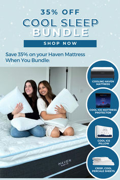 Shop Havens cool sleep bundle featuring a cooling Haven mattress, Cool Ice Protector, Cool Ice Pillow and Crisp, Cool Percale Sheets.