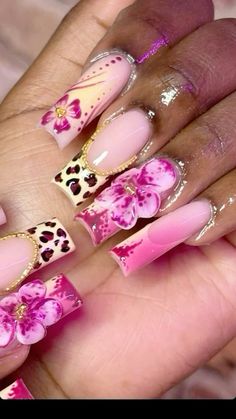 Orchid Flower Nail Design, Baddie Nails Summer, Nail Art Coffin, Blue Diamond Nails, Punk Nails, Drip Nails, Glow Nails