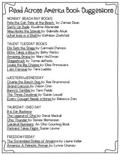 the read across america book suggestions list is shown in black and white, with an image of