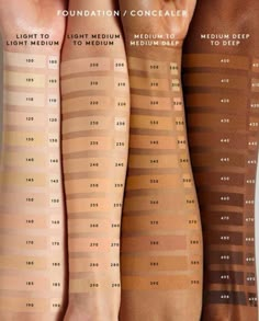 Fenty Beauty Swatches, Fenty Beauty Shades, Different Shades Of Foundation, Fenty Foundation Shades, Fenty Beauty Foundation Shades, Fenty Foundation Swatches, Foundation Shades For Indian Skin, Foundation Shades Chart, Fenty Pro Filt'r Foundation