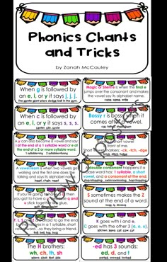 the phonic's charms and tricks bookmarks for children to use in their classroom