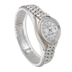 One 1967 Ladies Rolex 24mm Vintage Bark Finish Solid 18K White Gold Watch with Mother of Pearl Diamond Dial in Bark Finish. Pre-Owned SN# 159**** Year: 1967. Brand: Rolex. Model: 6517. Crystal: Plastic. Gender: Women's. Condition: Very Good. Case Dimensions: 24mm. Dial: Mother of Pearl Diamond. Bracelet Size: Fits Max 6.0" Wrist. Metal Type: 18K Solid White Gold. Bracelet / Strap: 18K Solid White Gold. Movement: Self-Winding (Automatic). Box / Certification: Rolex Box / Certificate of Authentici White Gold Watch, Chanel Watch, Chocolate Diamonds, White Gold Sapphire, Rose Gold Watch, Jewelry Repair, Womens Wedding Bands, Pearl Diamond, Custom Jewelry Design