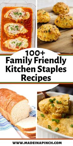 the top ten family friendly kitchen staples are in this collage with text overlay