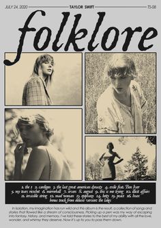 an advertisement for taylor swift's folklore featuring photos of women in the woods